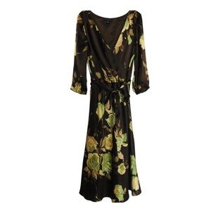 Banana Republic Brown/Green Silk Floral Wrap Dress